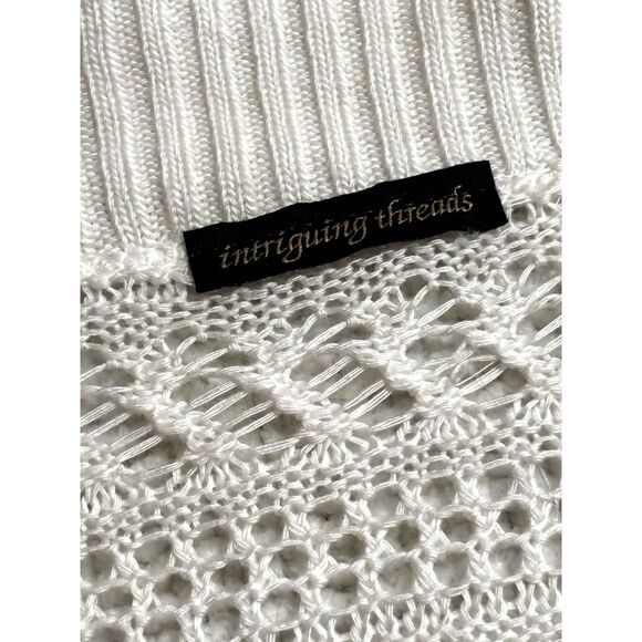 Intriguing Threads Cream Open Knit Boho Crochet Cardigan M/L Summer Layer - Picture 2 of 7